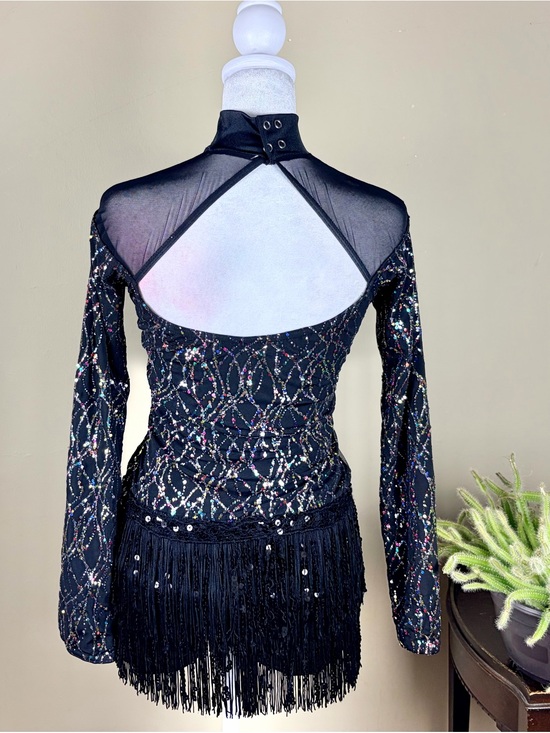 Weissman Tops - Weissman Mock Neck Sequin and Fringe Biketard Dance Costume Adult M Glitter
